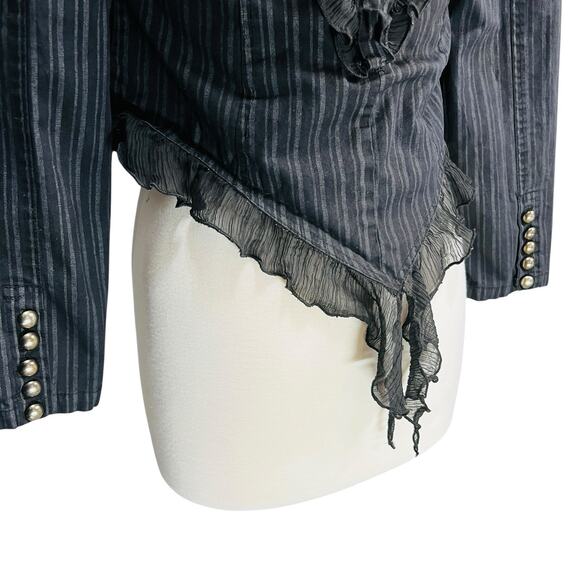 DEAD THREADS Womens Gothic Pinstripe Jacket Sz L Steampunk Vampcore Costume Y2K - Picture 7 of 11